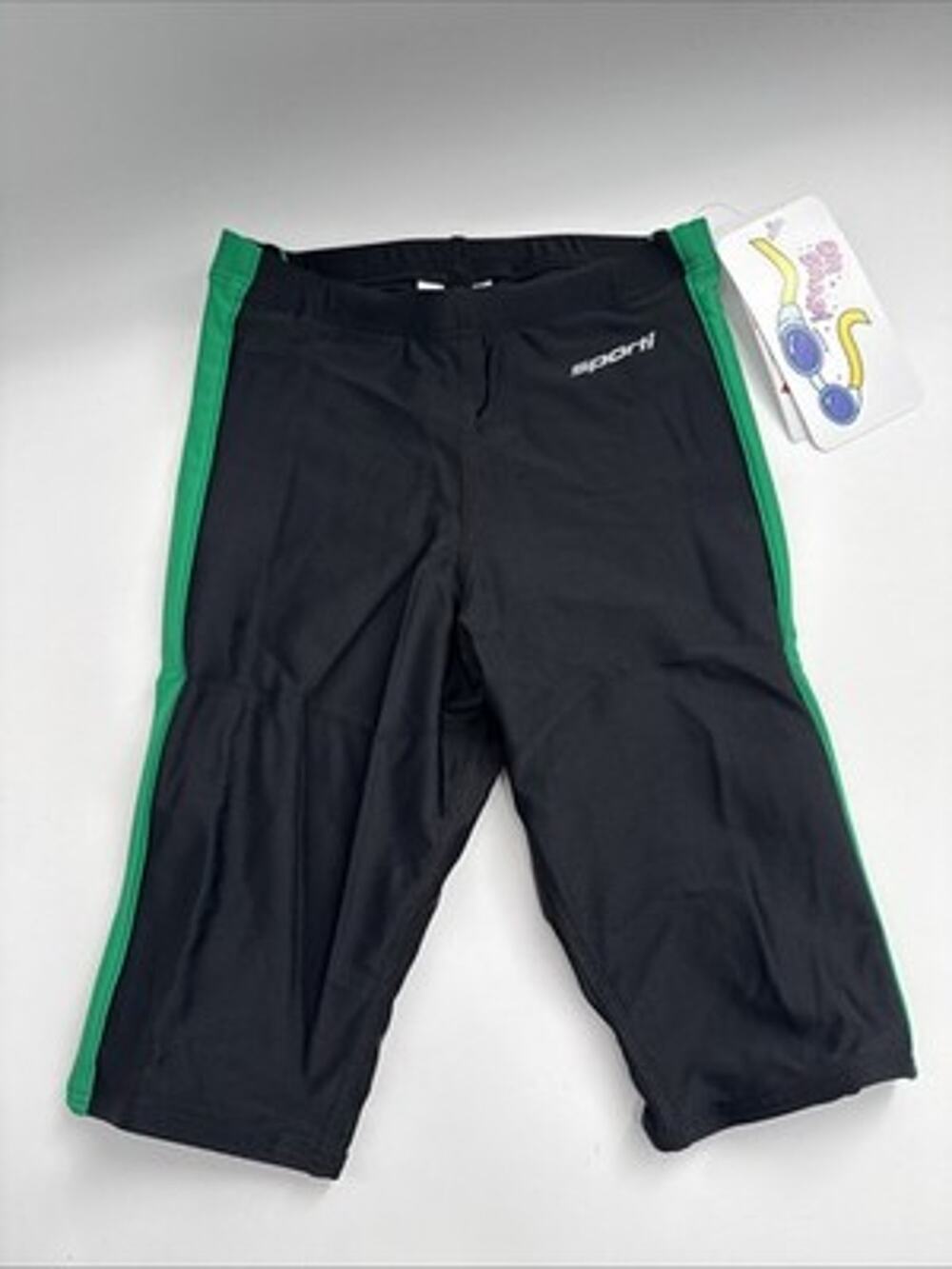 Sporti Youth Black/green Jammer Competitive Swimsuit Short 8"-inseam, Size 22Y..